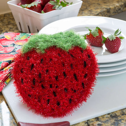 Red Heart Crochet Strawberry Sparkle Scrubby Crochet Dishcloth made in Red Heart Scrubby Sparkle Yarn