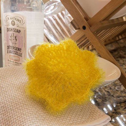 Red Heart Crochet Posey Scrubby Crochet Dishcloth made in Red Heart Scrubby Sparkle Yarn