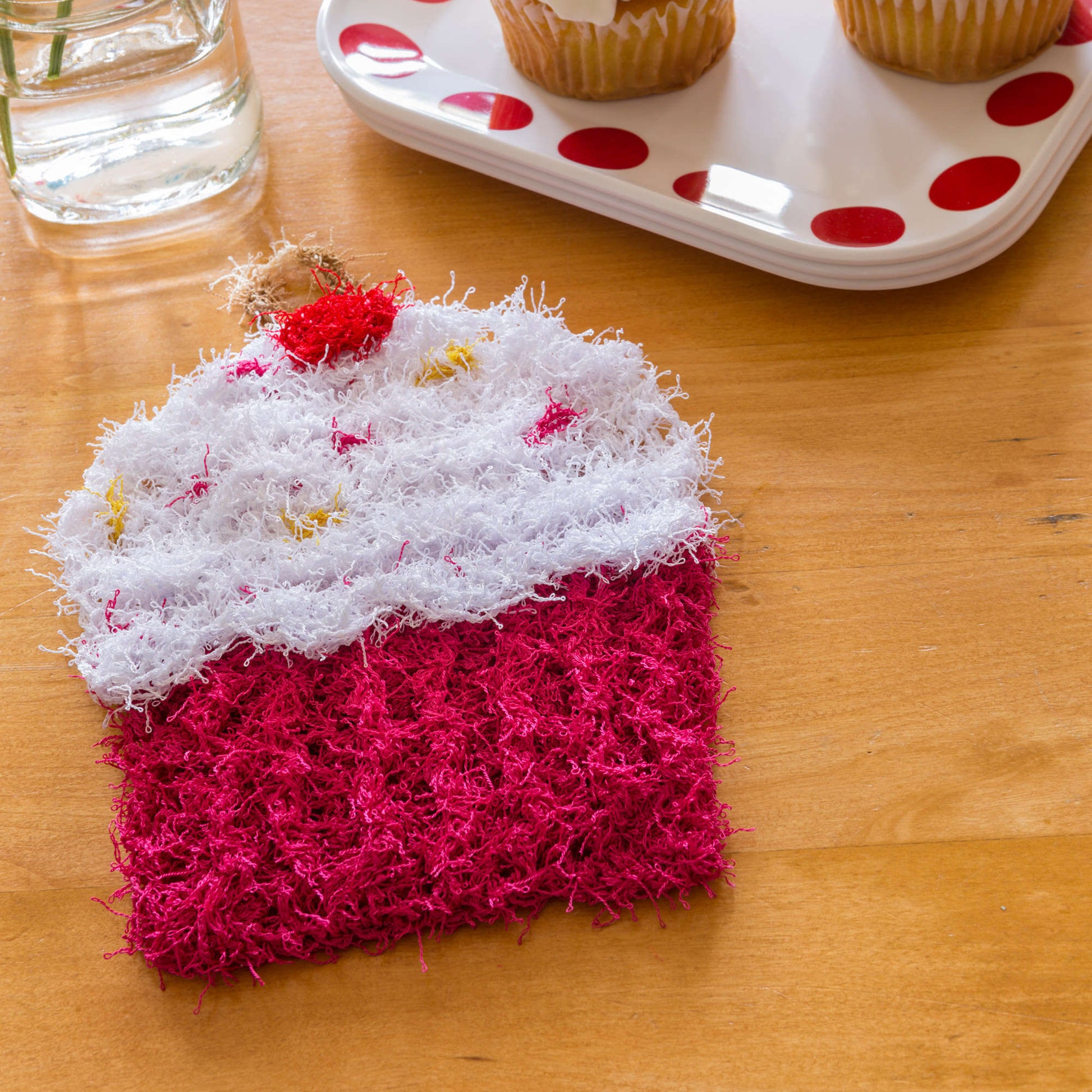 Free Red Heart Crochet Cupcake Scrubby Pattern