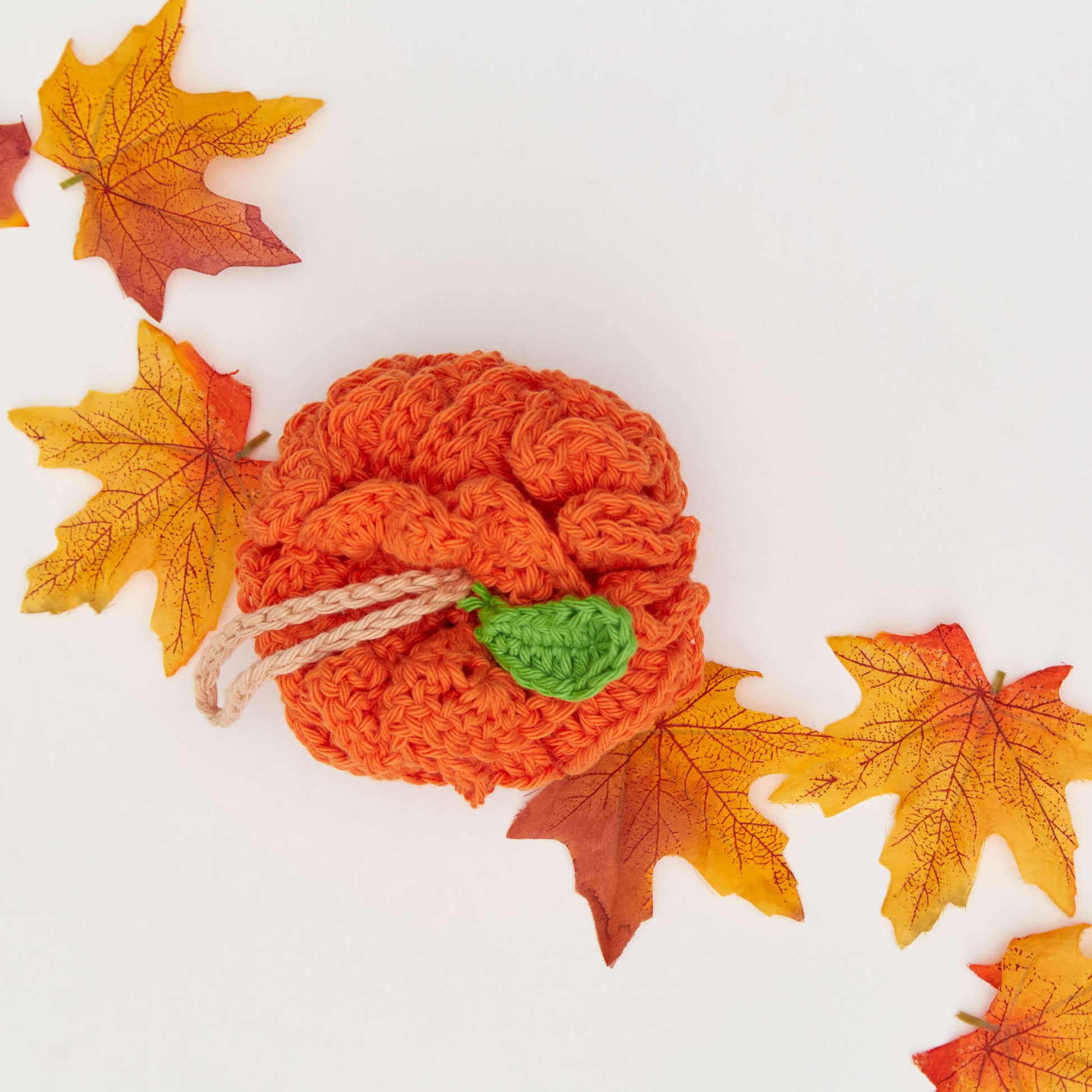 Free Red Heart Pumpkin Pouf Scrubby Crochet Pattern