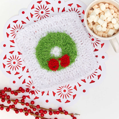 Red Heart Crochet Christmas Wreath Dishcloth Crochet Dishcloth made in Red Heart Scrubby Yarn