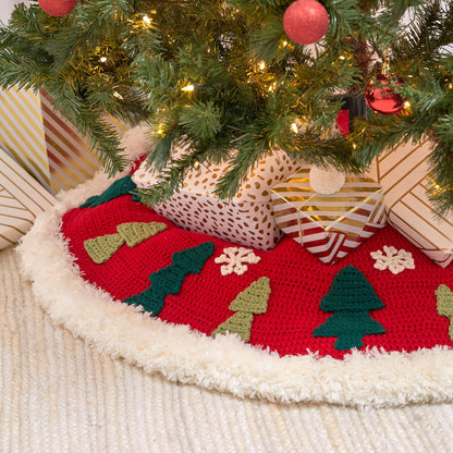 Red Heart Crochet Joyous Tree Skirt Crochet Skirt made in Red Heart With Love Yarn