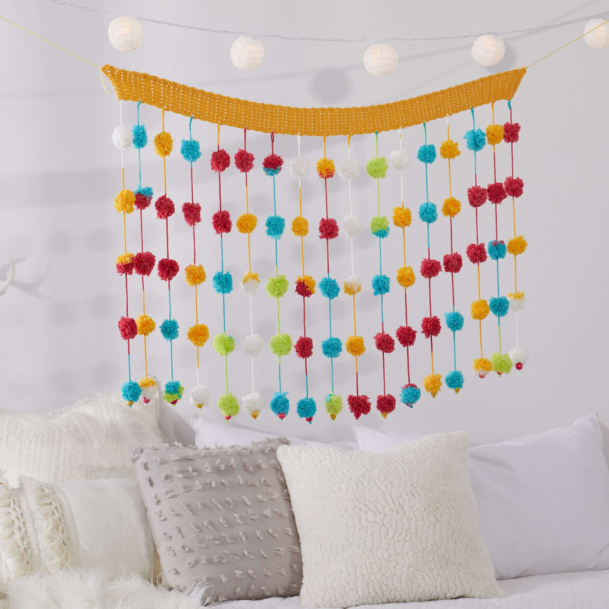 Free Red Heart Crochet Happy Pompom Banner Pattern