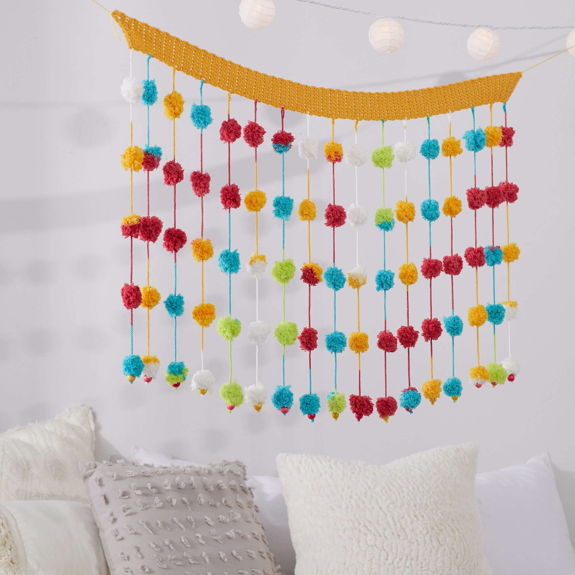 Free Red Heart Crochet Happy Pompom Banner Pattern