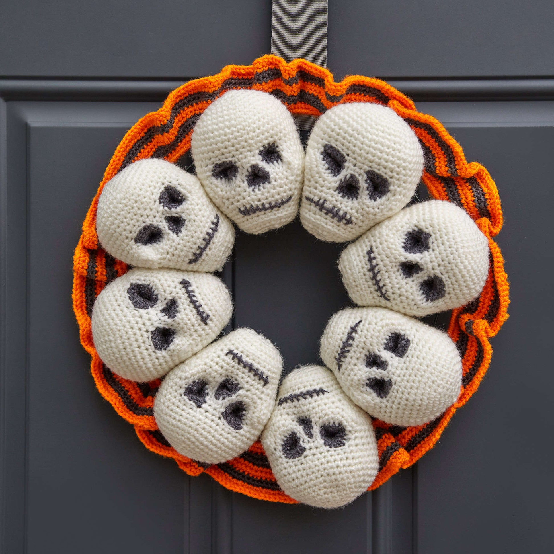 Free Red Heart Crochet Circle Of Skulls Wreath Pattern