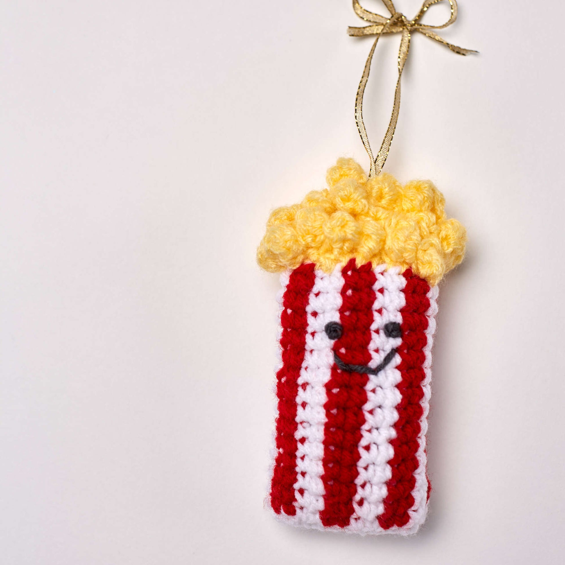 Free Red Heart Crochet Bag Of Popcorn Ornament Pattern