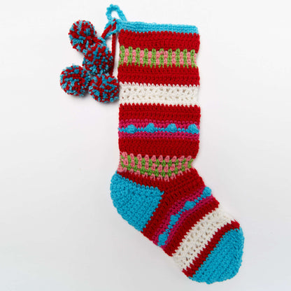 Red Crochet Heart Pompoms & Stripes Holiday Stockings Red Crochet Heart Pompoms & Stripes Holiday Stockings
