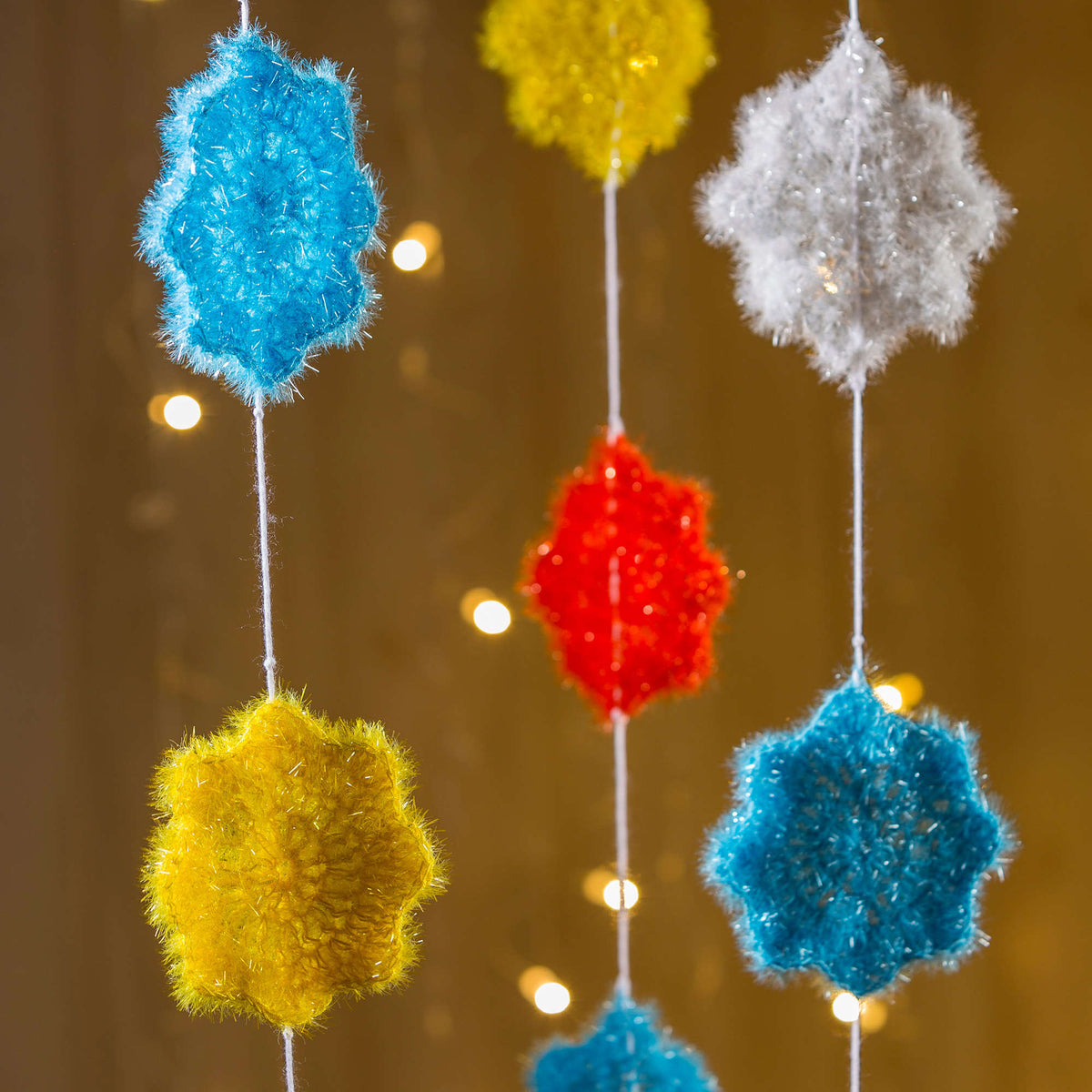 Crochet Garland made in Red Heart Scrubby Sparkle Yarn