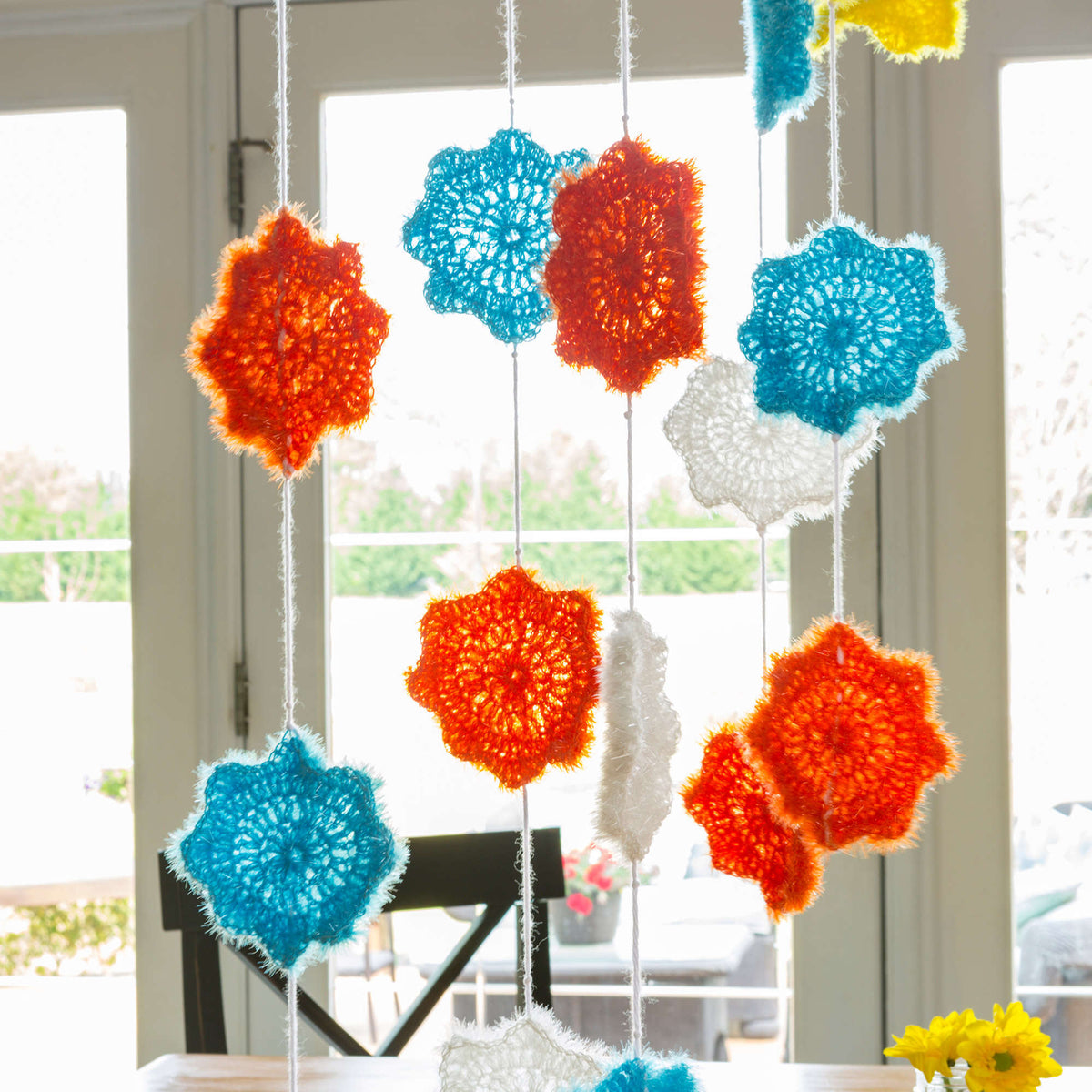 Crochet Garland made in Red Heart Scrubby Sparkle Yarn