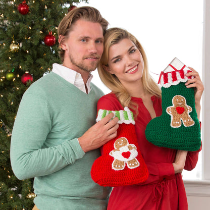 Red Heart Crochet Gingerbread Stockings Crochet Stockings made in Red Heart Holiday Yarn