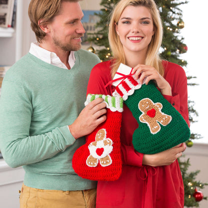 Red Heart Crochet Gingerbread Stockings Crochet Stockings made in Red Heart Holiday Yarn