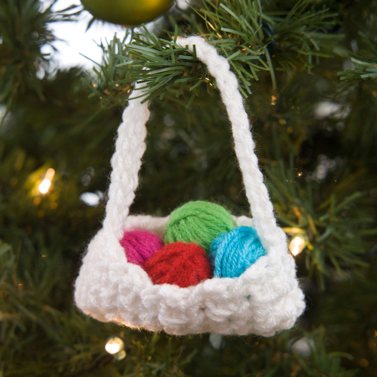 Red Heart Crochet Basket Ornament Pattern Tutorial Image