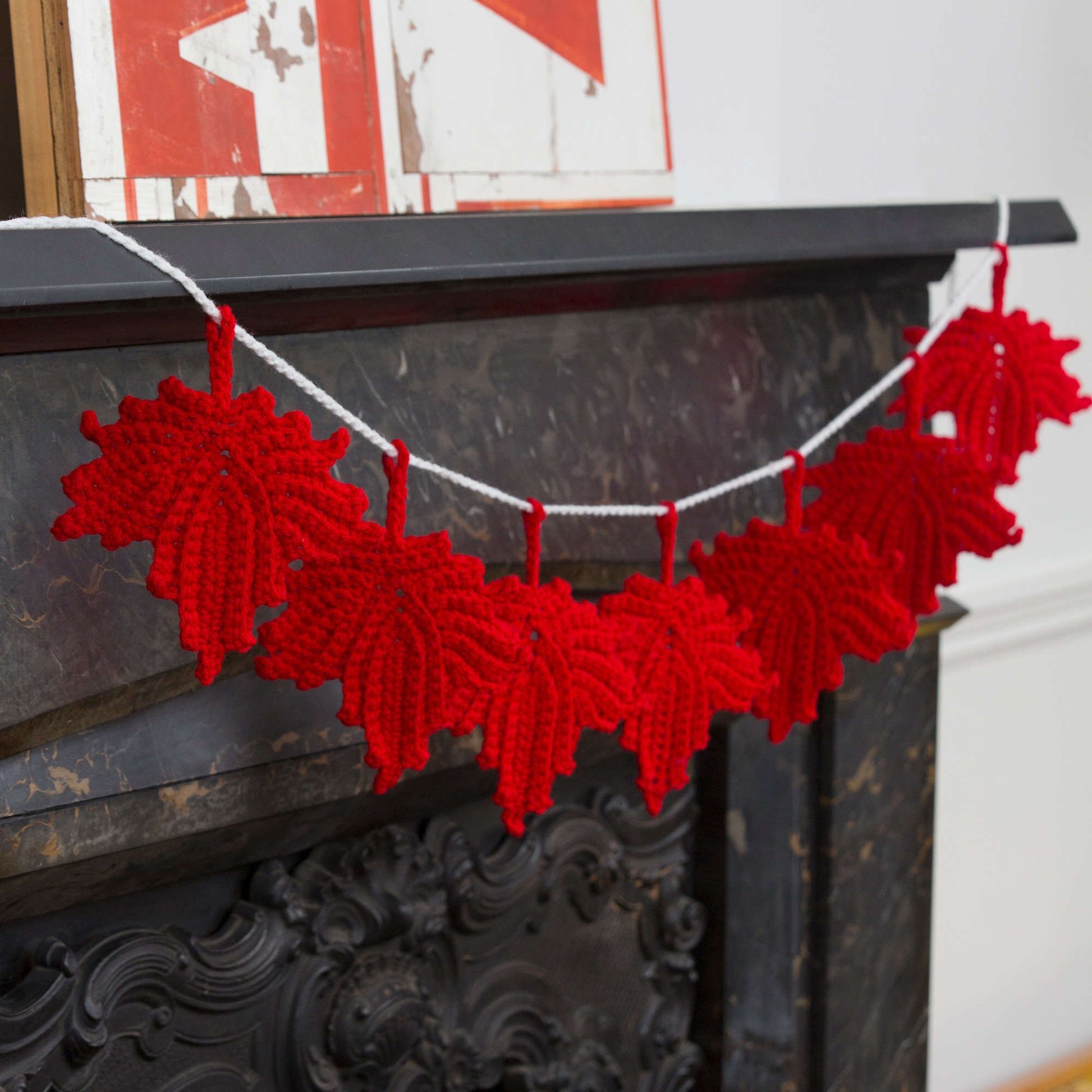 Free Red Heart Crochet Maple Leaf Banner Pattern