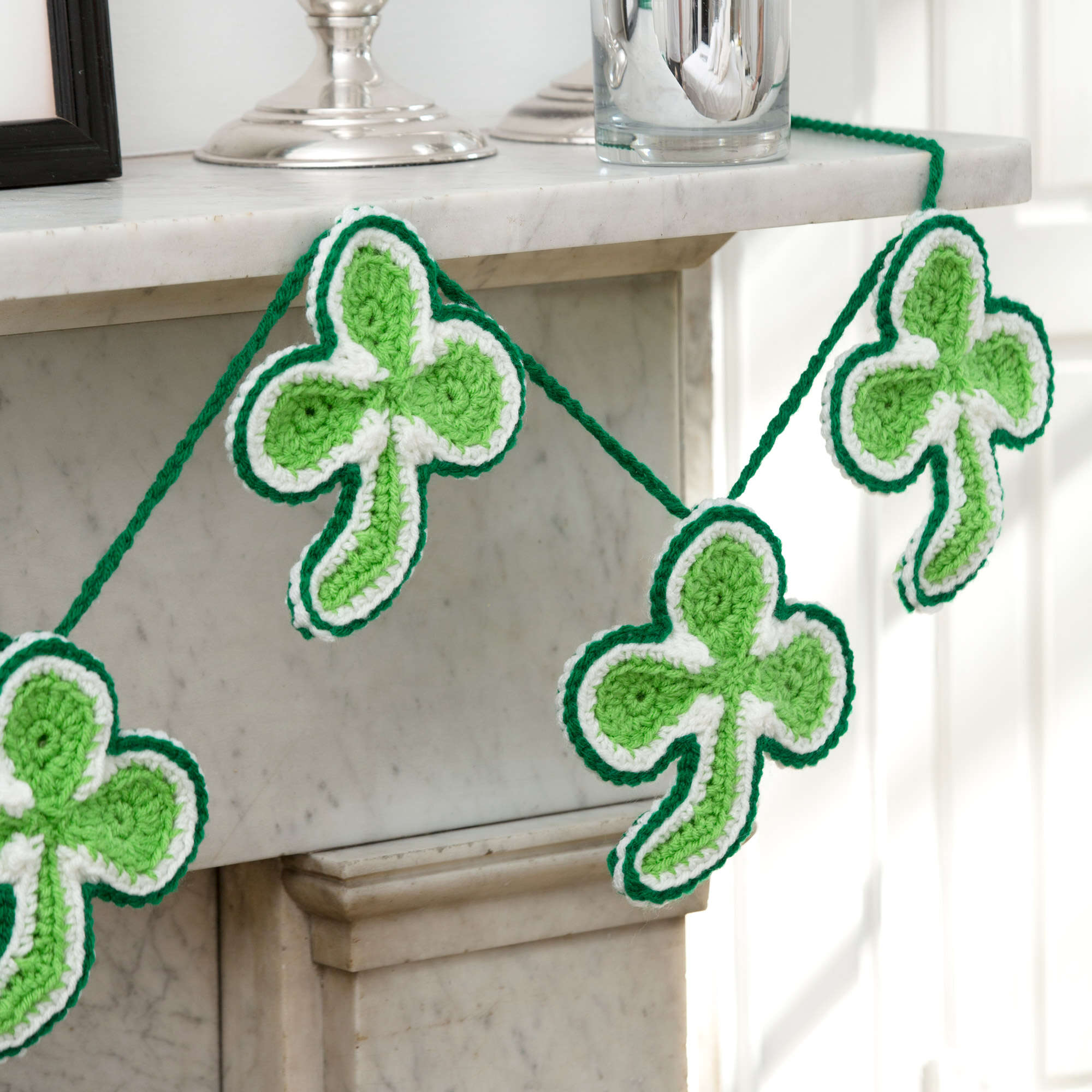Free Easy Red Heart Lucky Shamrock Banner Crochet Pattern