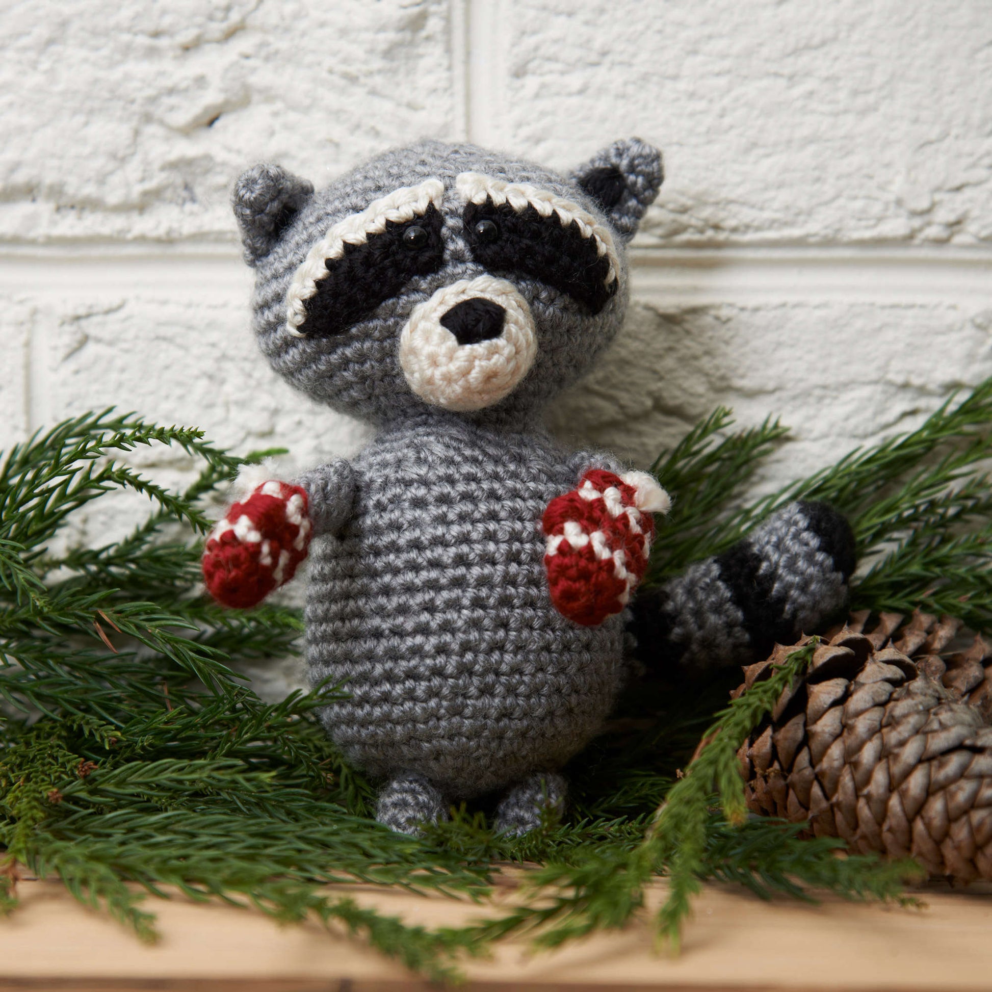 Free Red Heart Crochet Raccoon Ornament Pattern