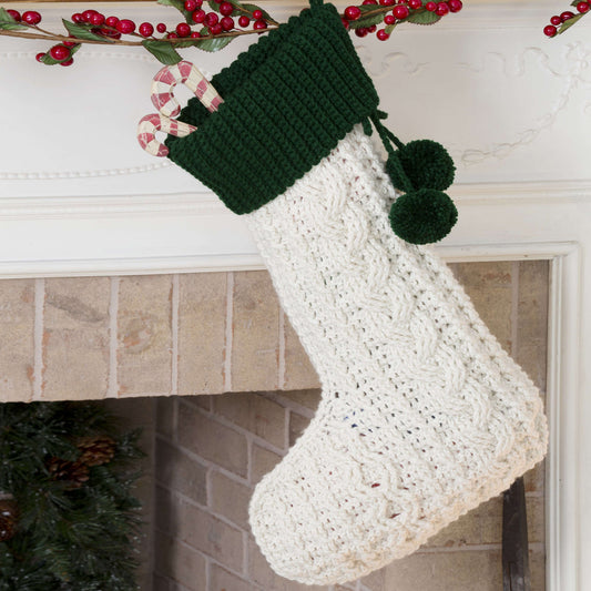 Red Heart Crochet Cable Stocking Pattern Tutorial Image