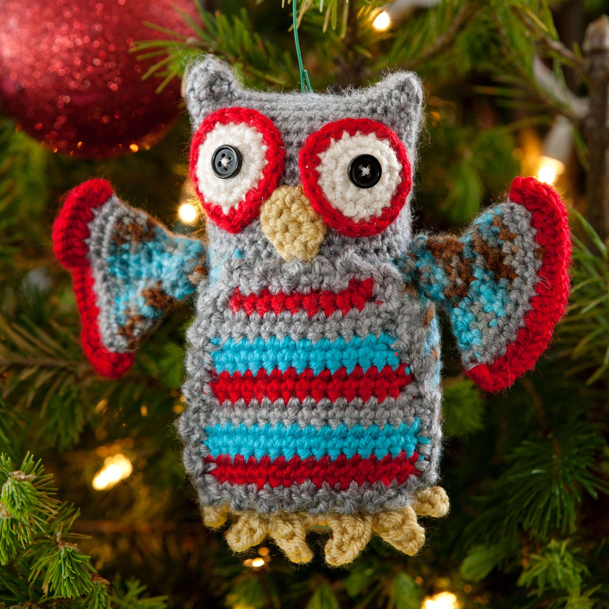 Free Red Heart Crochet Hoot Owl Ornament Pattern