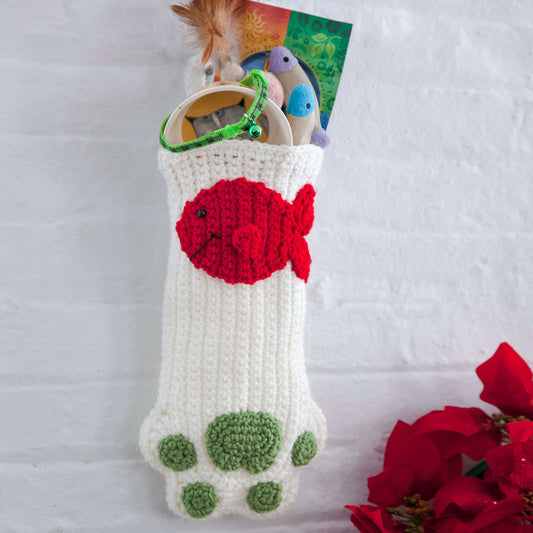 Red Heart Cat Paws Christmas Stocking Pattern Tutorial Image