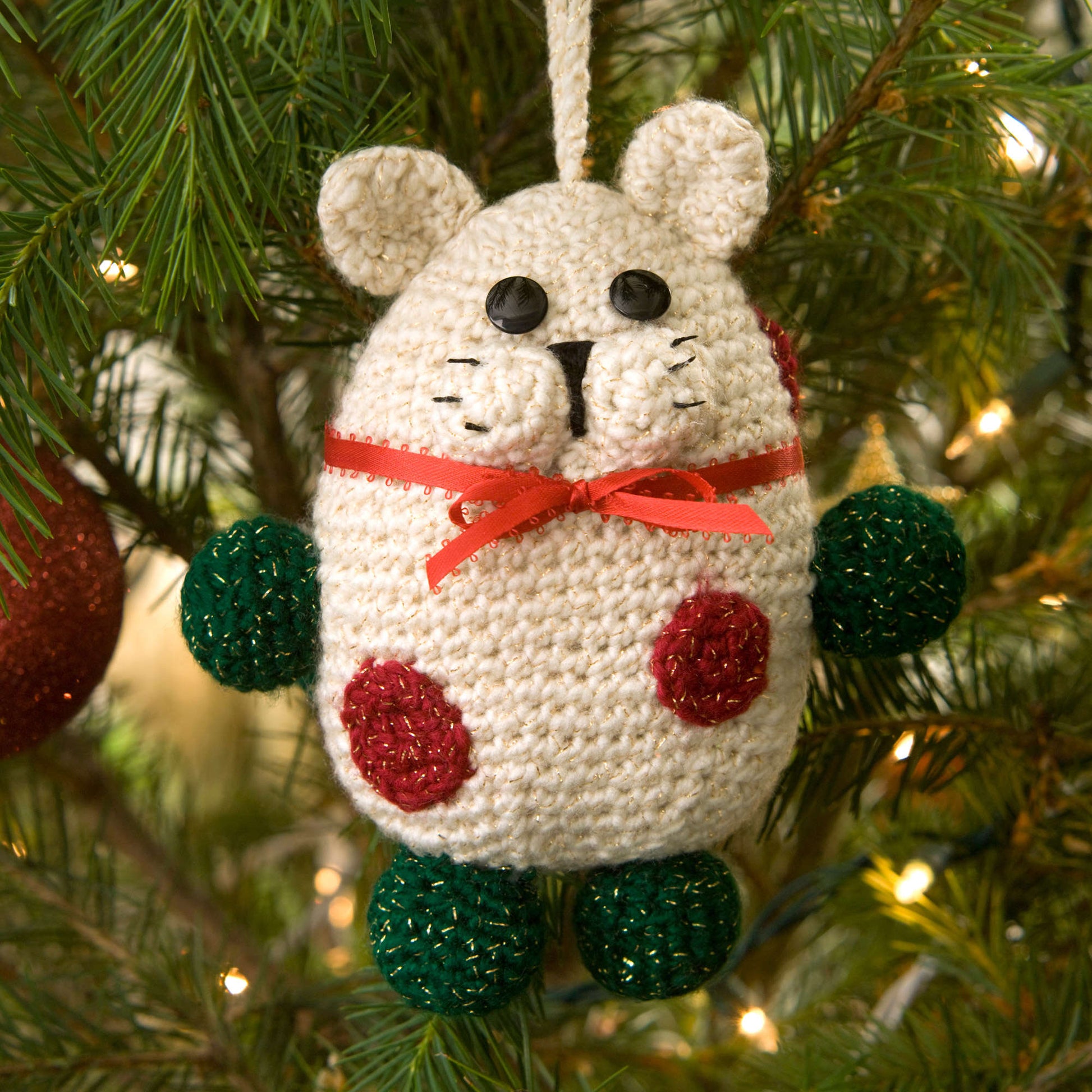 Free Red Heart Crochet Kitty Ornament Pattern