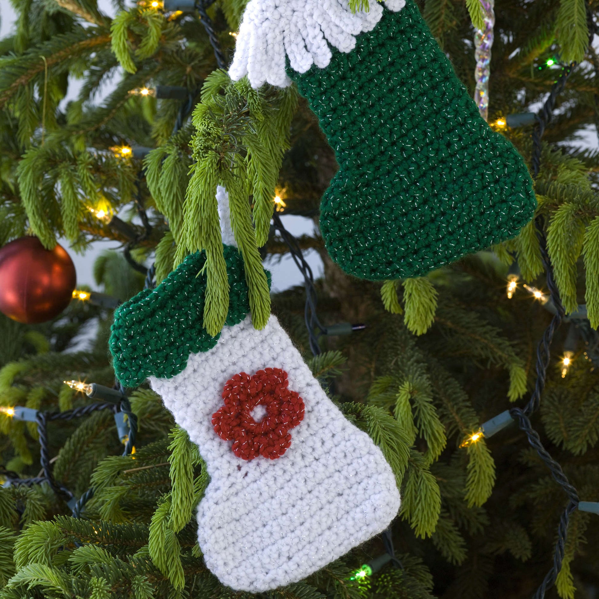 Free Red Crochet Heart Little Stockings Ornaments Pattern