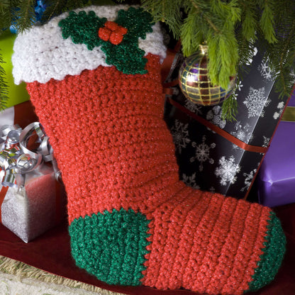Red Heart Crochet Holly Stocking Crochet Stocking made in Red Heart Super Saver Yarn