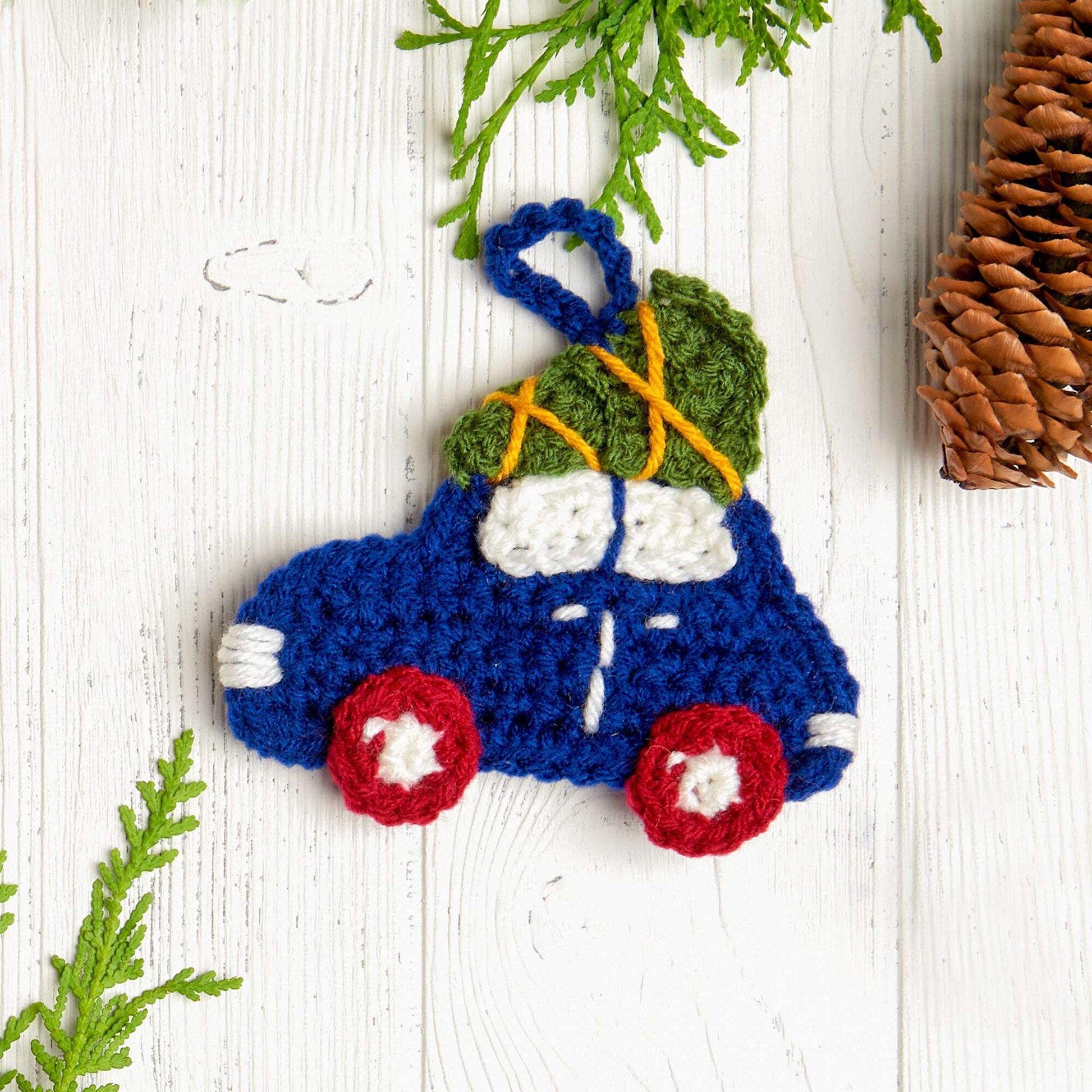 Free Red Heart Driving Home For Christmas Crochet Ornament Pattern