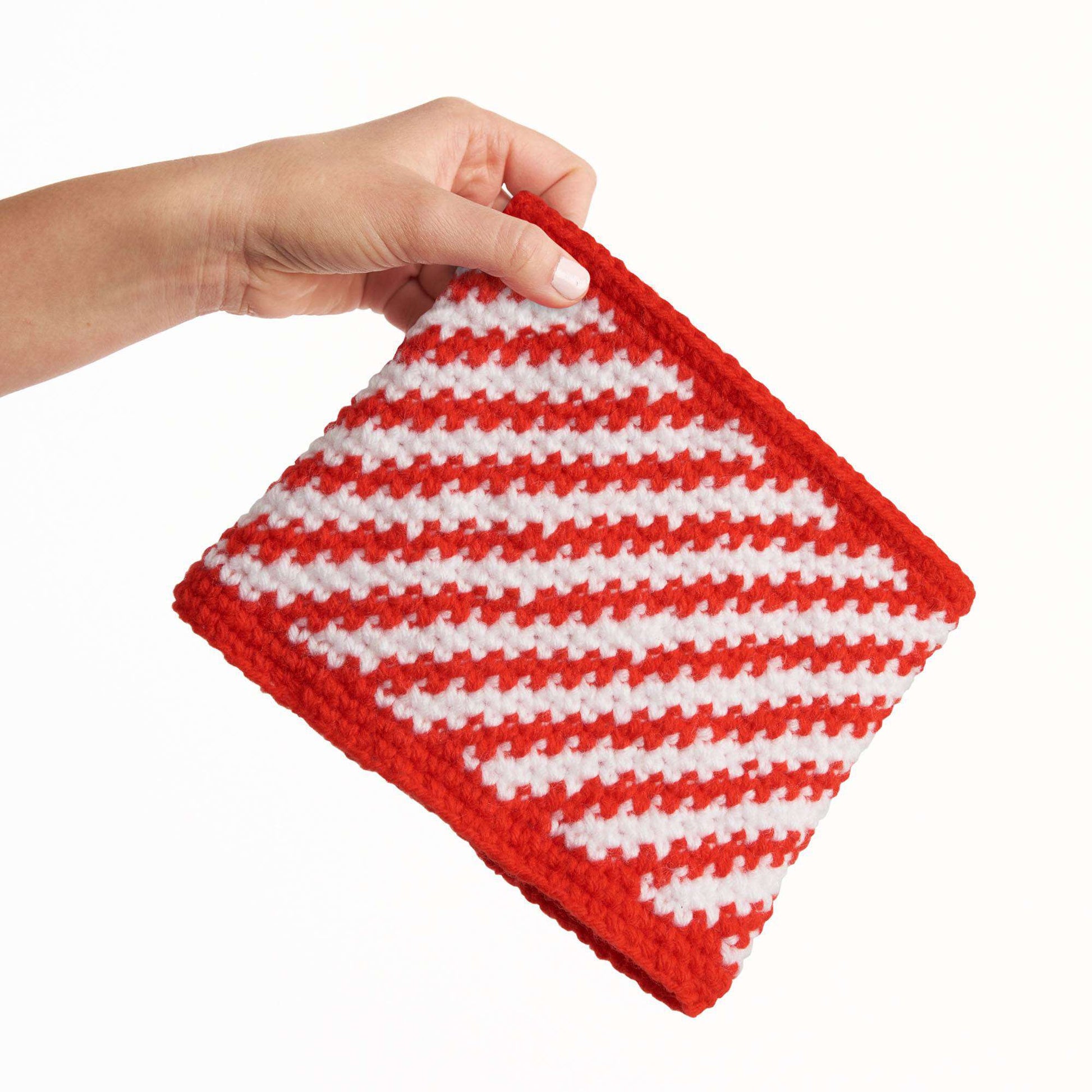 Free Red Heart Crochet Peppermint Twist Plant Pot Cozy Pattern