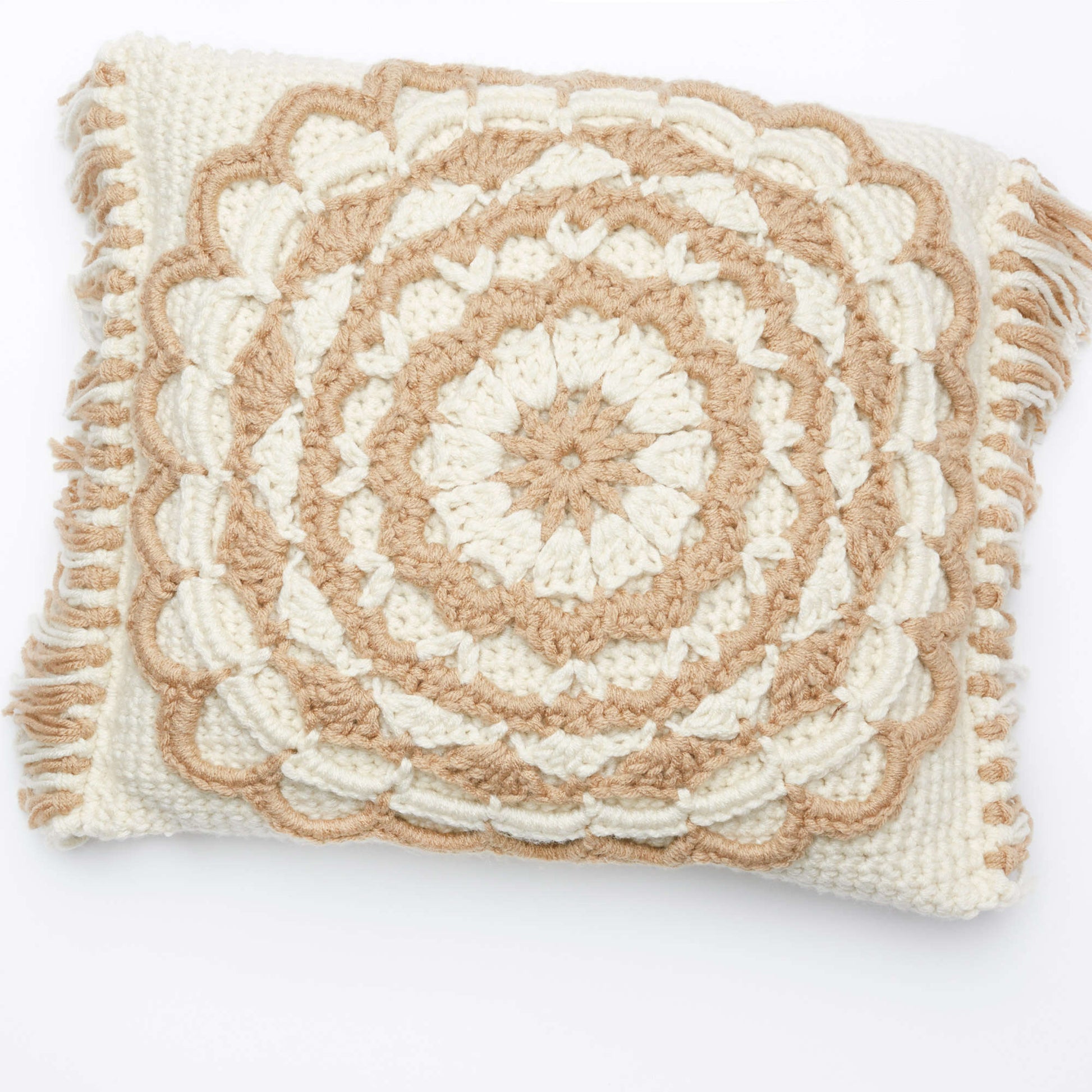 Free Red Heart Fringed Mandala Pillow Crochet Pattern