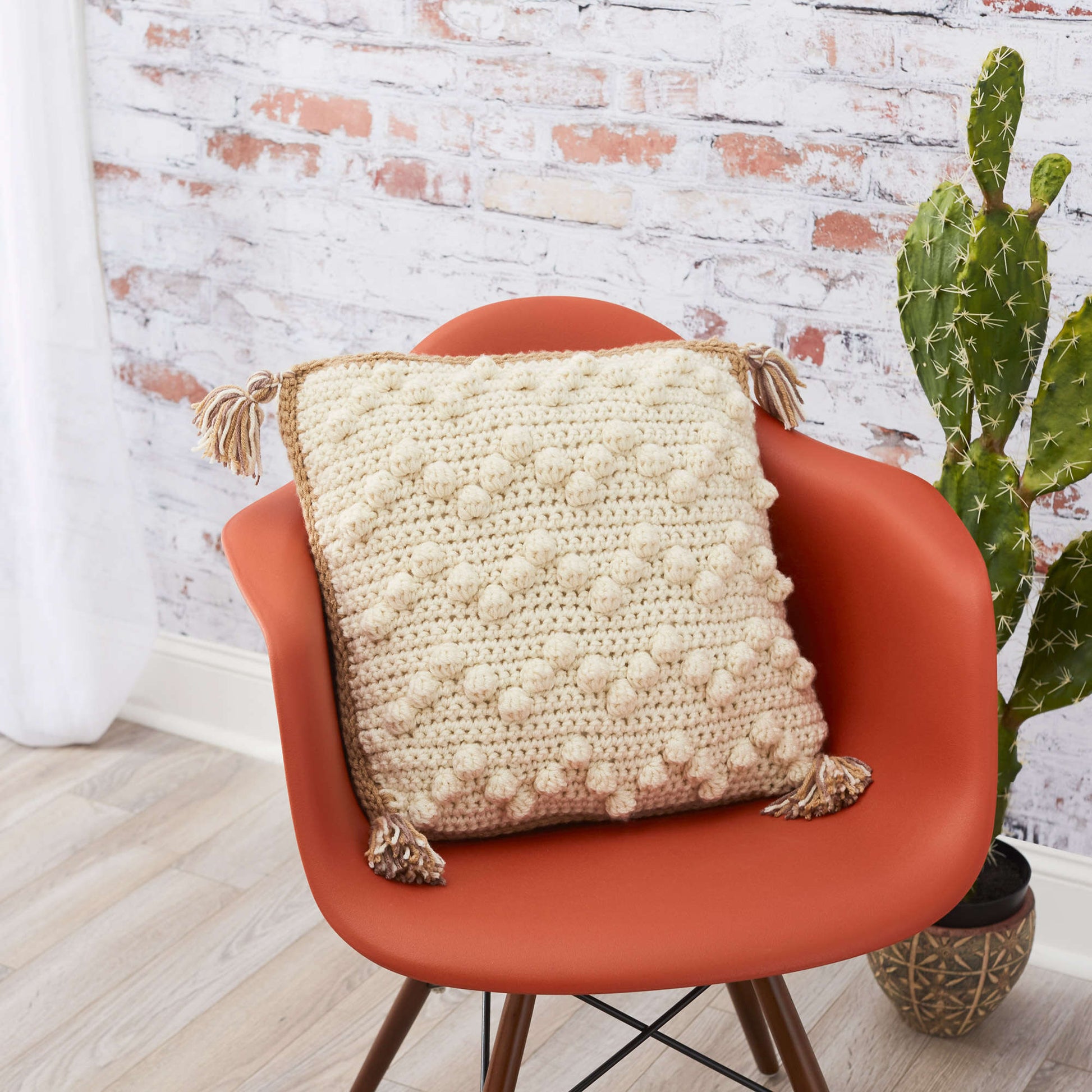 Free Red Heart Crochet Bobble Stitch Pillow Pattern