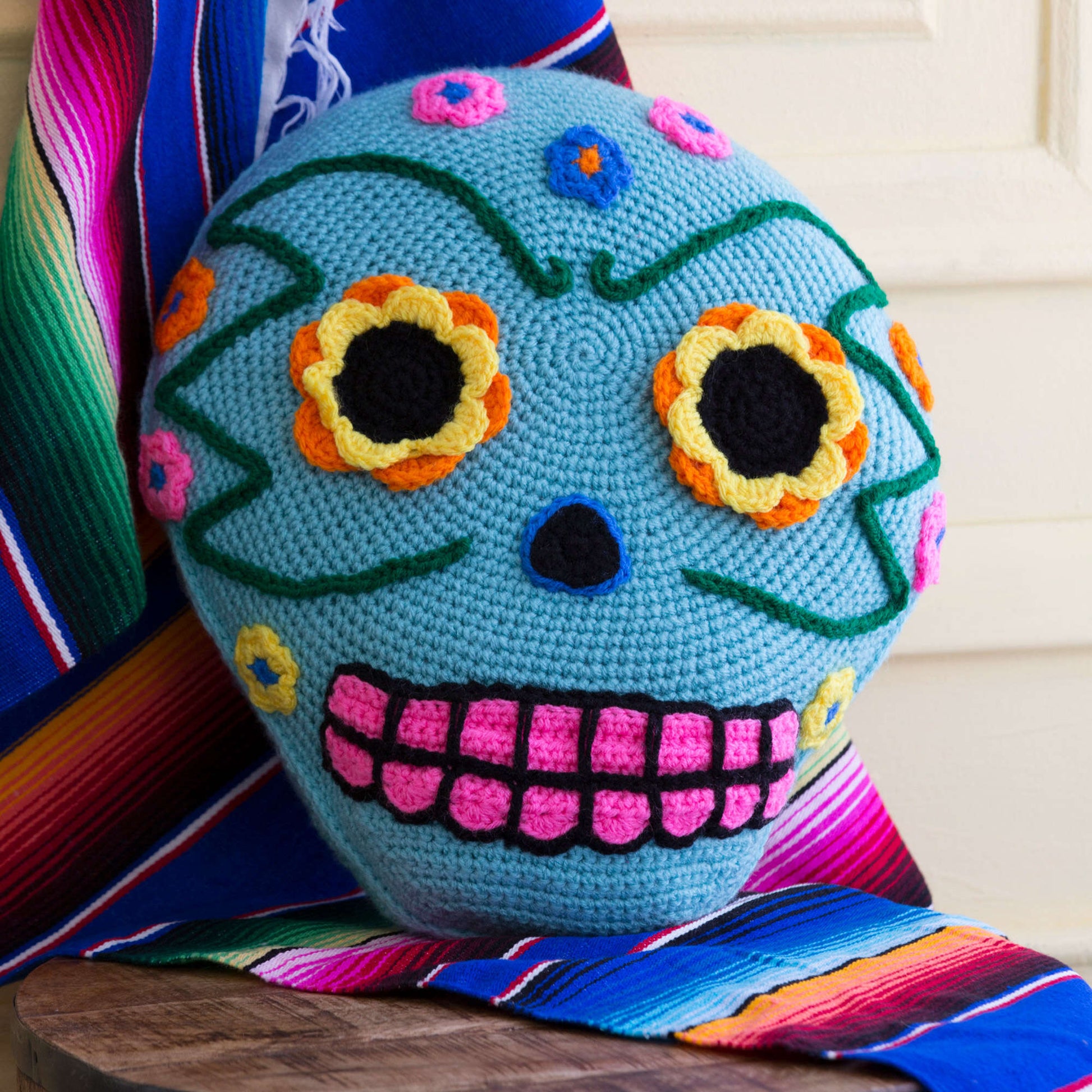 Free Red Heart Day Of The Dead Pillow Crochet Pattern