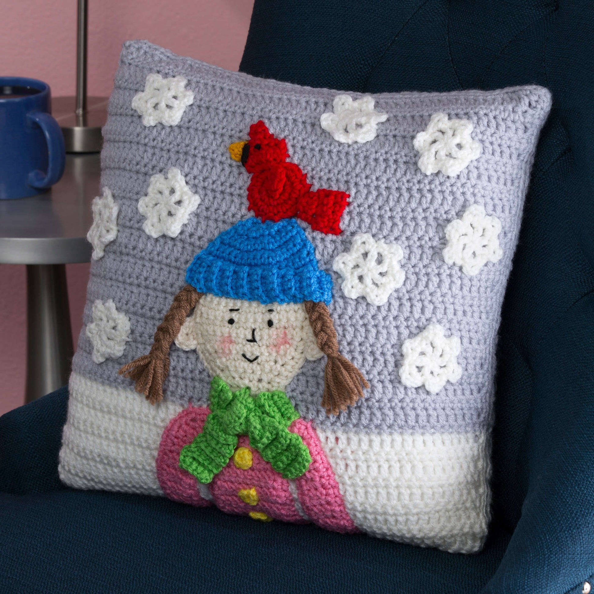 Free Red Heart Snowy Day Pillow Crochet Pattern