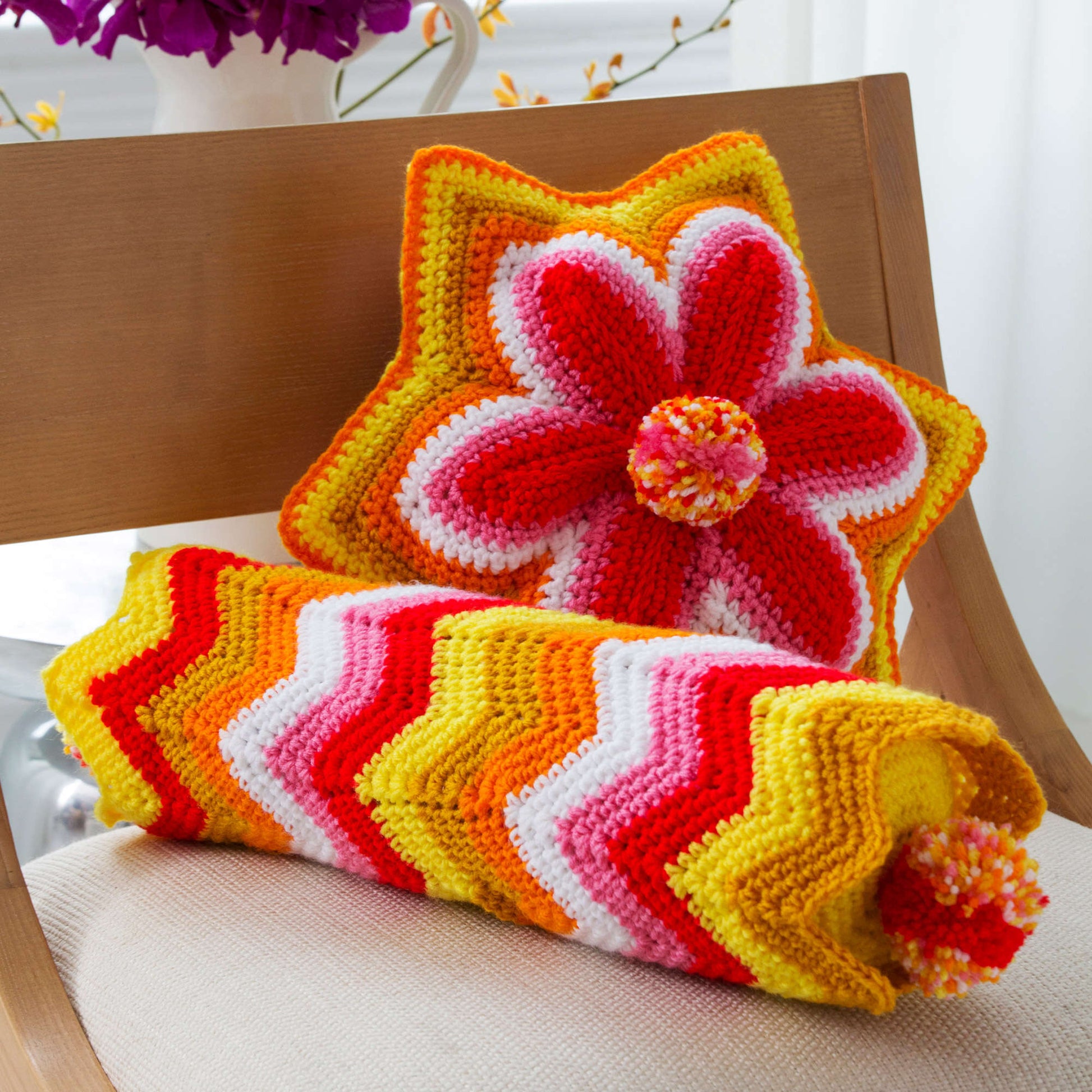 Free Red Heart Crochet Brighter Days Pillows Pattern