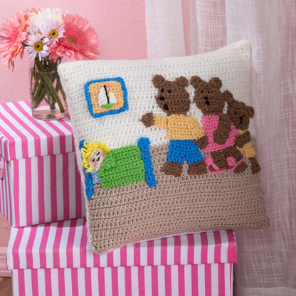 Red Heart Crochet Goldilocks And The Three Bears Pillow Crochet Pillow made in Red Heart Super Saver Yarn