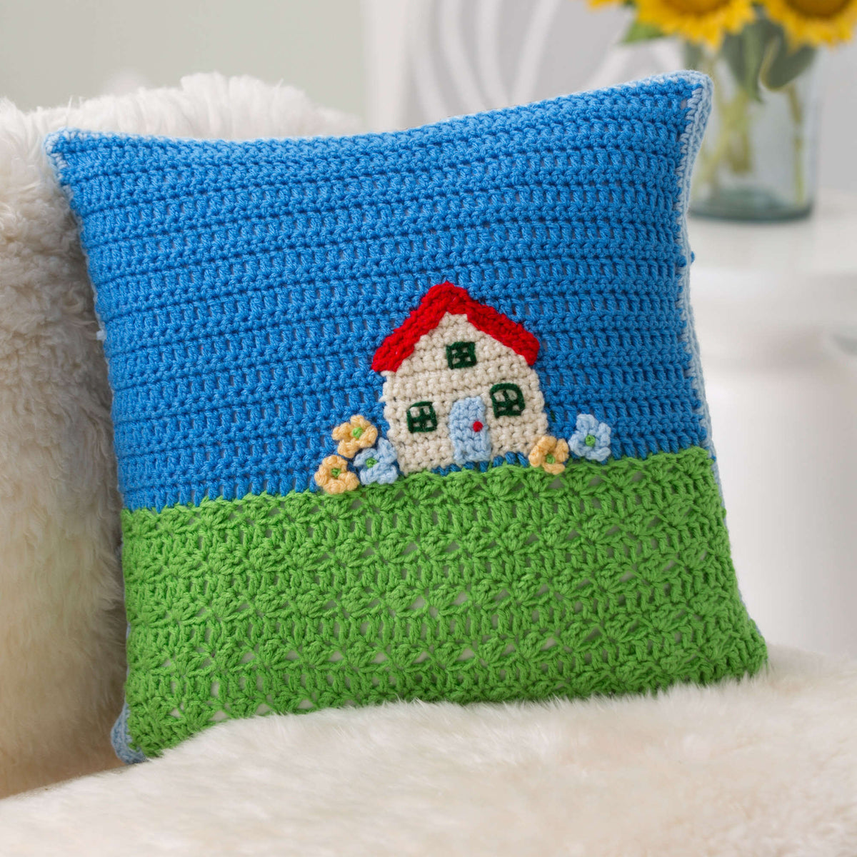 Crochet Pillow made in Red Heart Super Saver Yarn