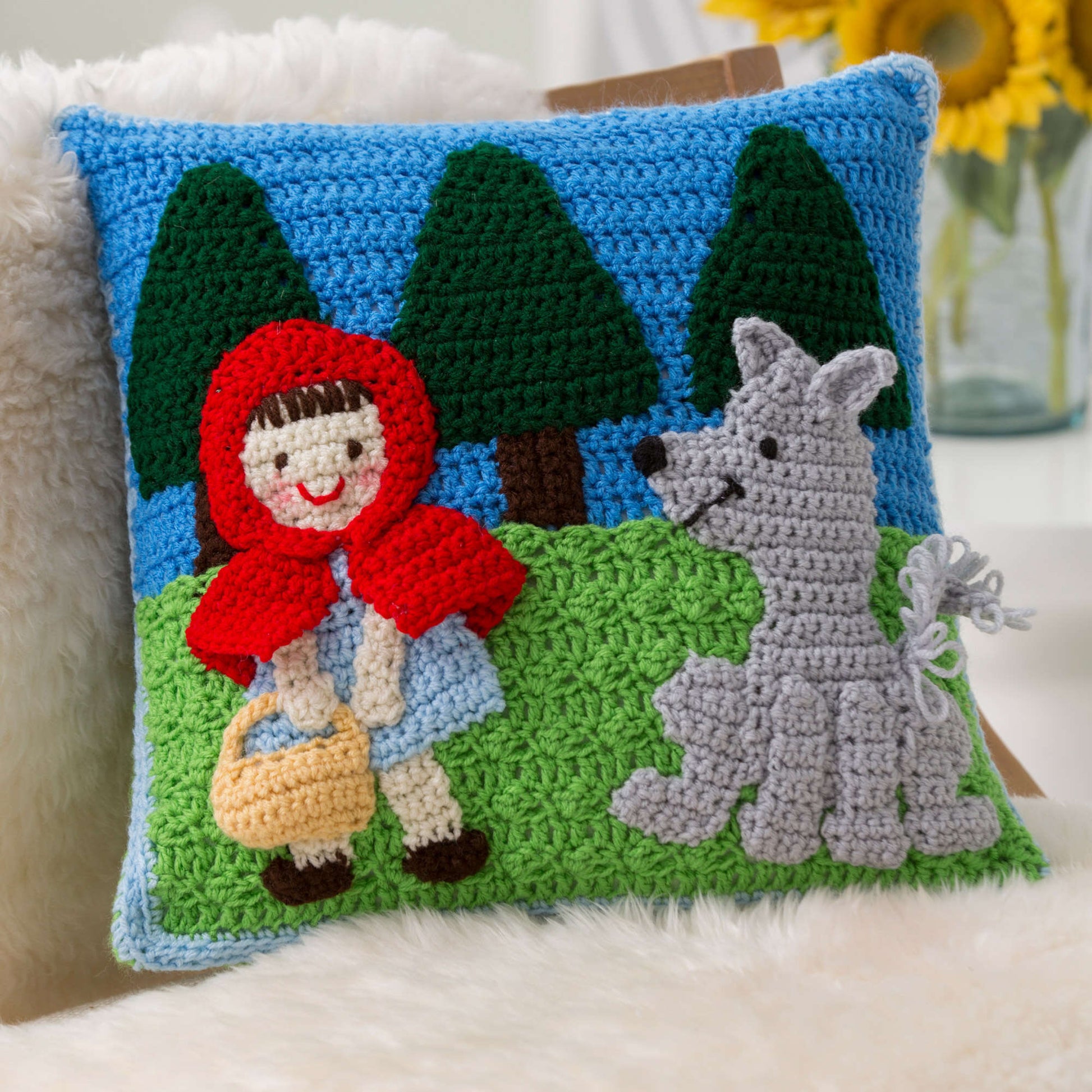 Free Red Heart Red Riding Hood Pillow Crochet Pattern