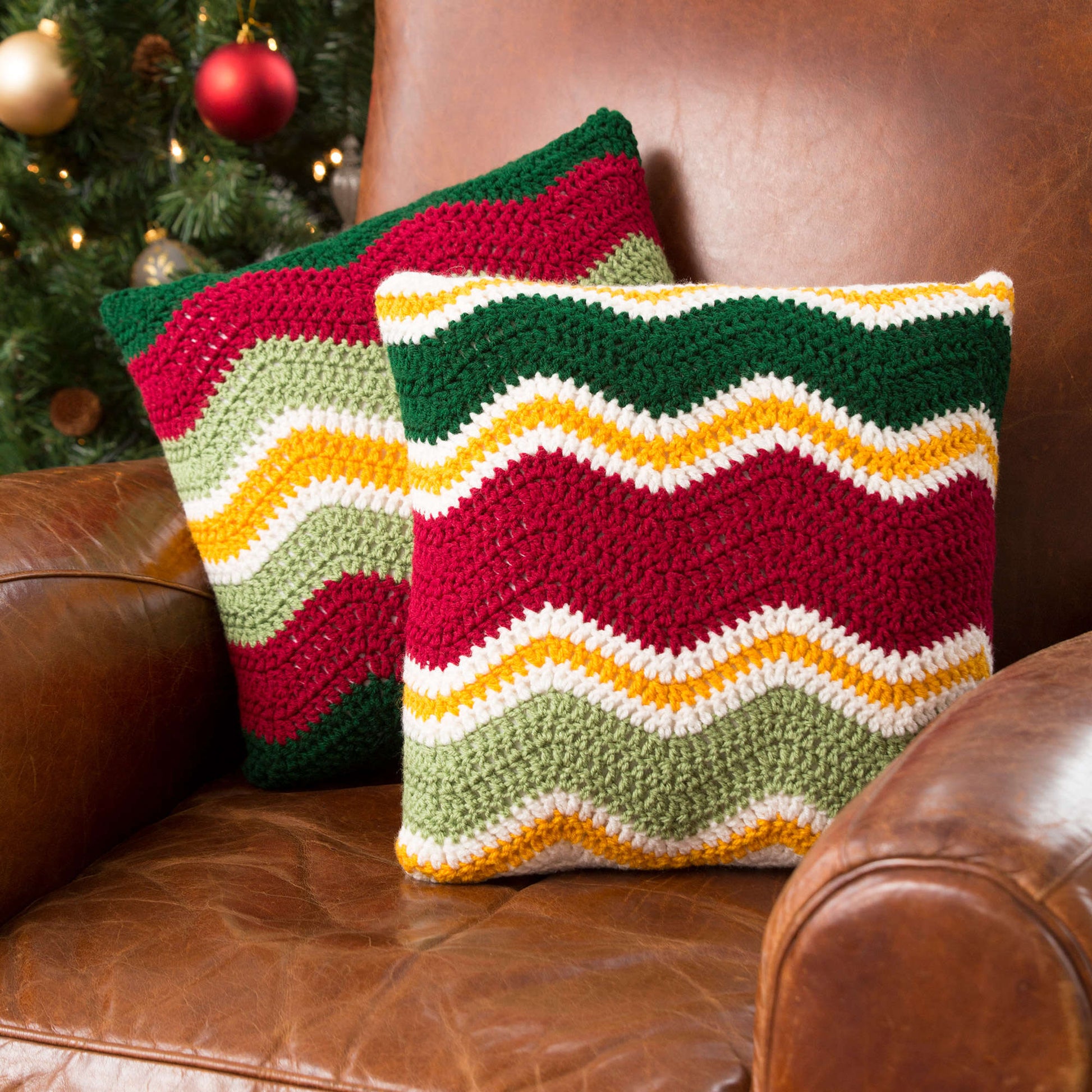 Free Red Heart Crochet Holiday Chevron Pillows Pattern