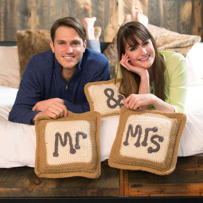 Red Heart Mr. & Mrs. Pillows Crochet Pillow made in Red Heart With Love Yarn
