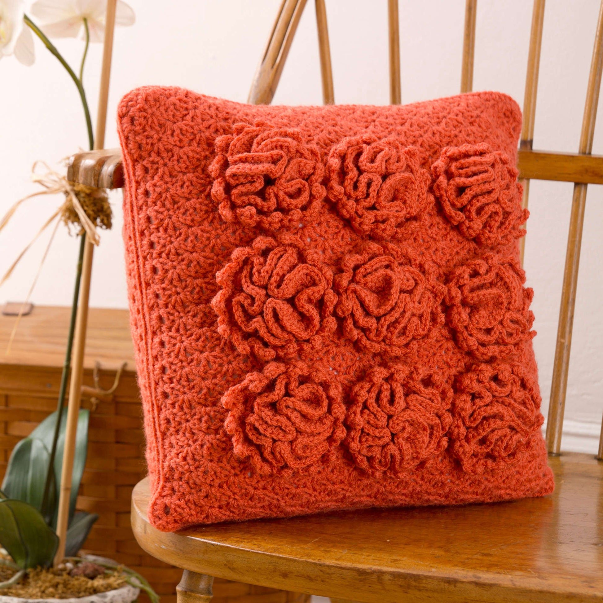 Free Red Heart Crochet Dahlia Pillows Pattern
