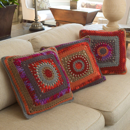 Red Heart Crochet Circle In The Square Pillows Crochet Pillow made in Red Heart Super Saver Yarn