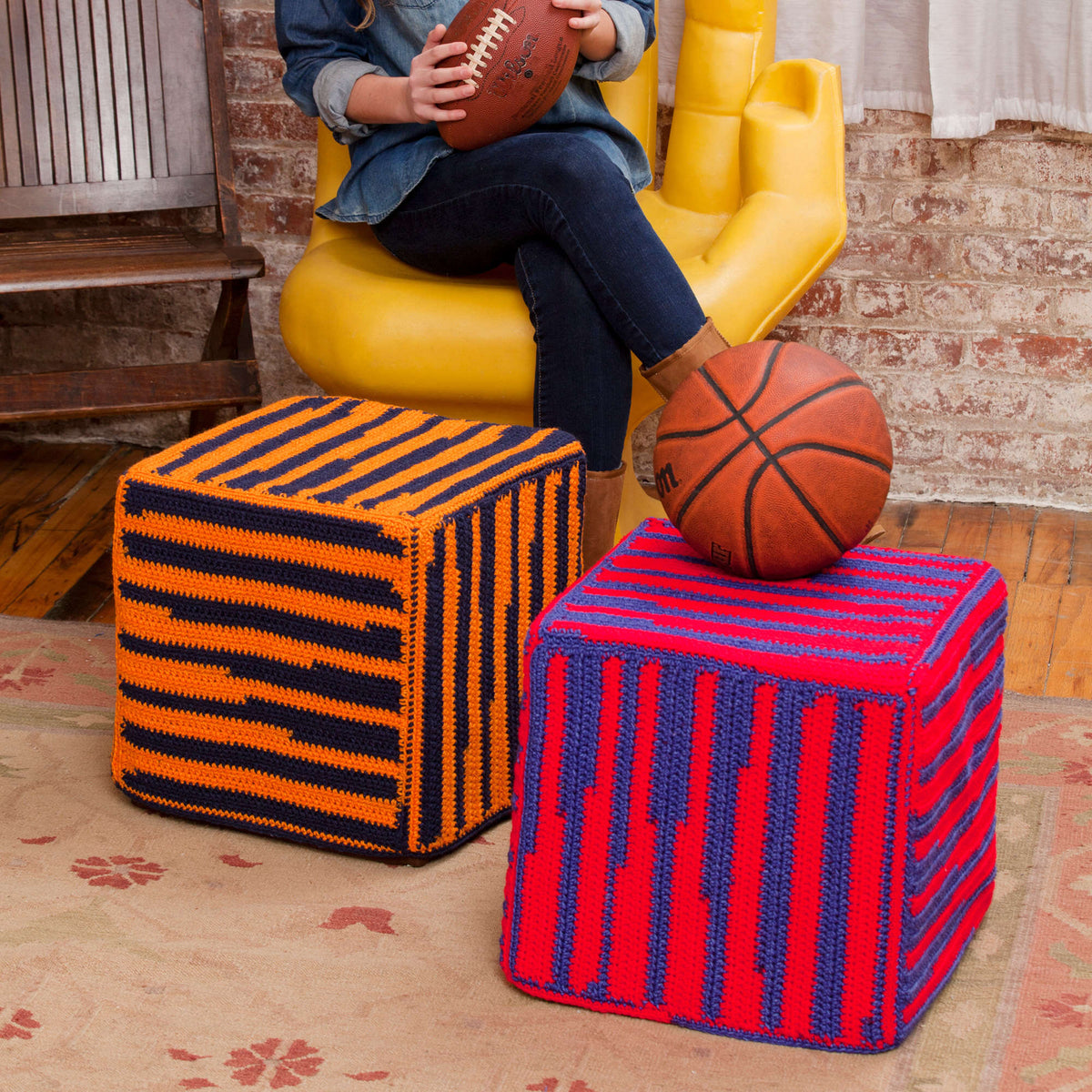 Red Heart Sports Fever Footrest Pattern Tutorial Image