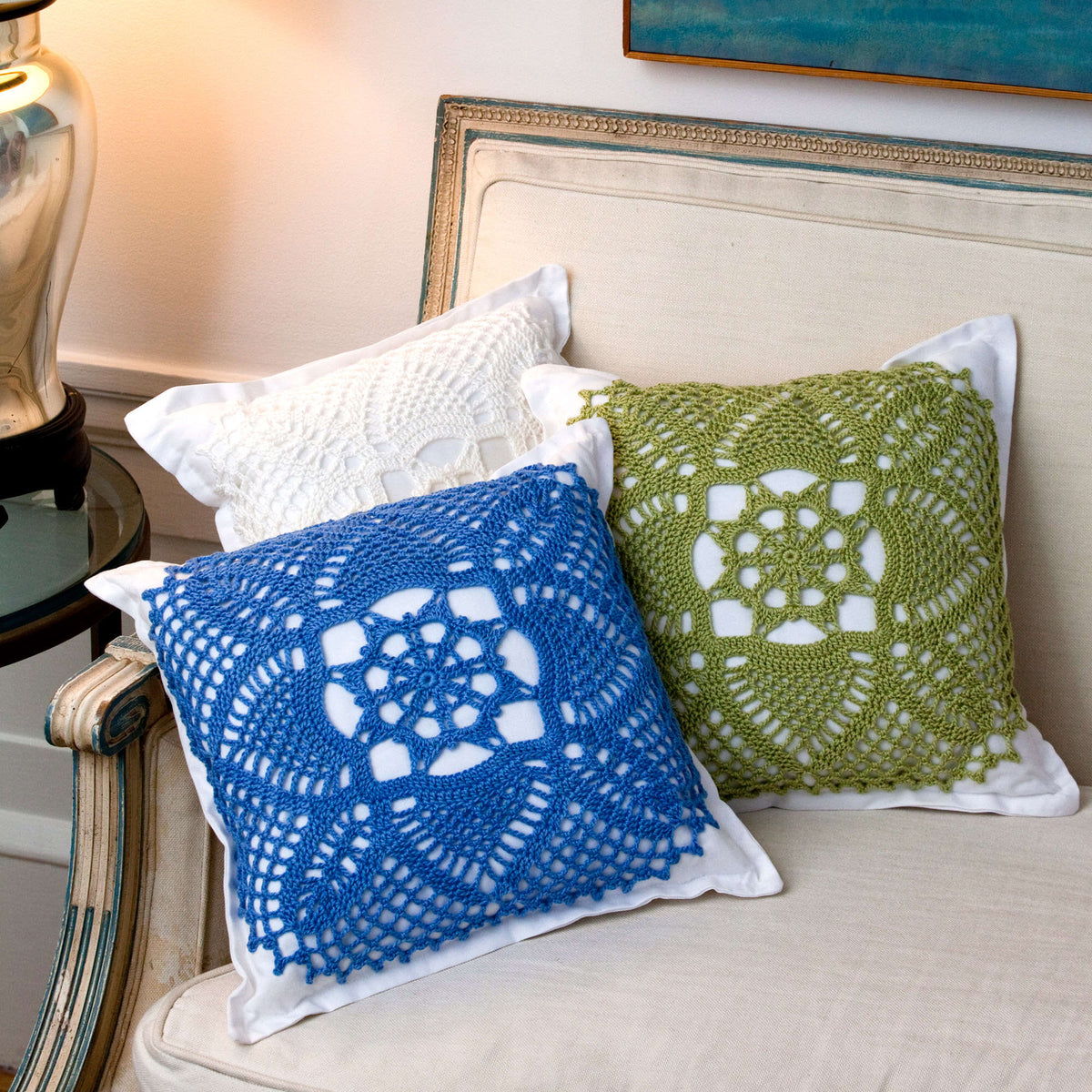 Crochet Pillows made in Red Heart Luster Sheen Yarn