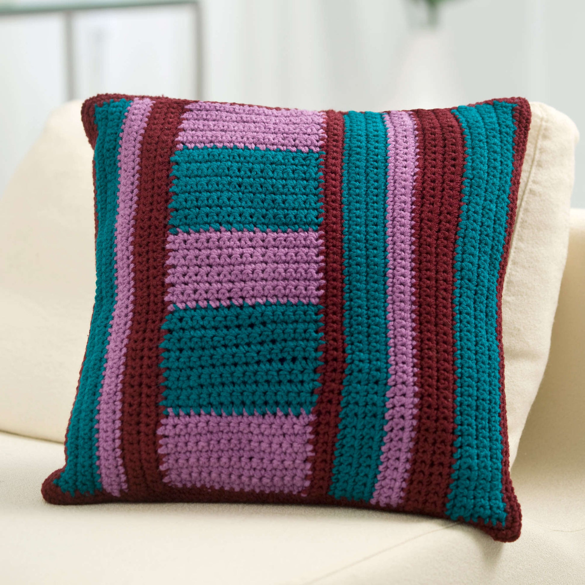 Free Red Heart Crochet Mod Striped Pillows Pattern