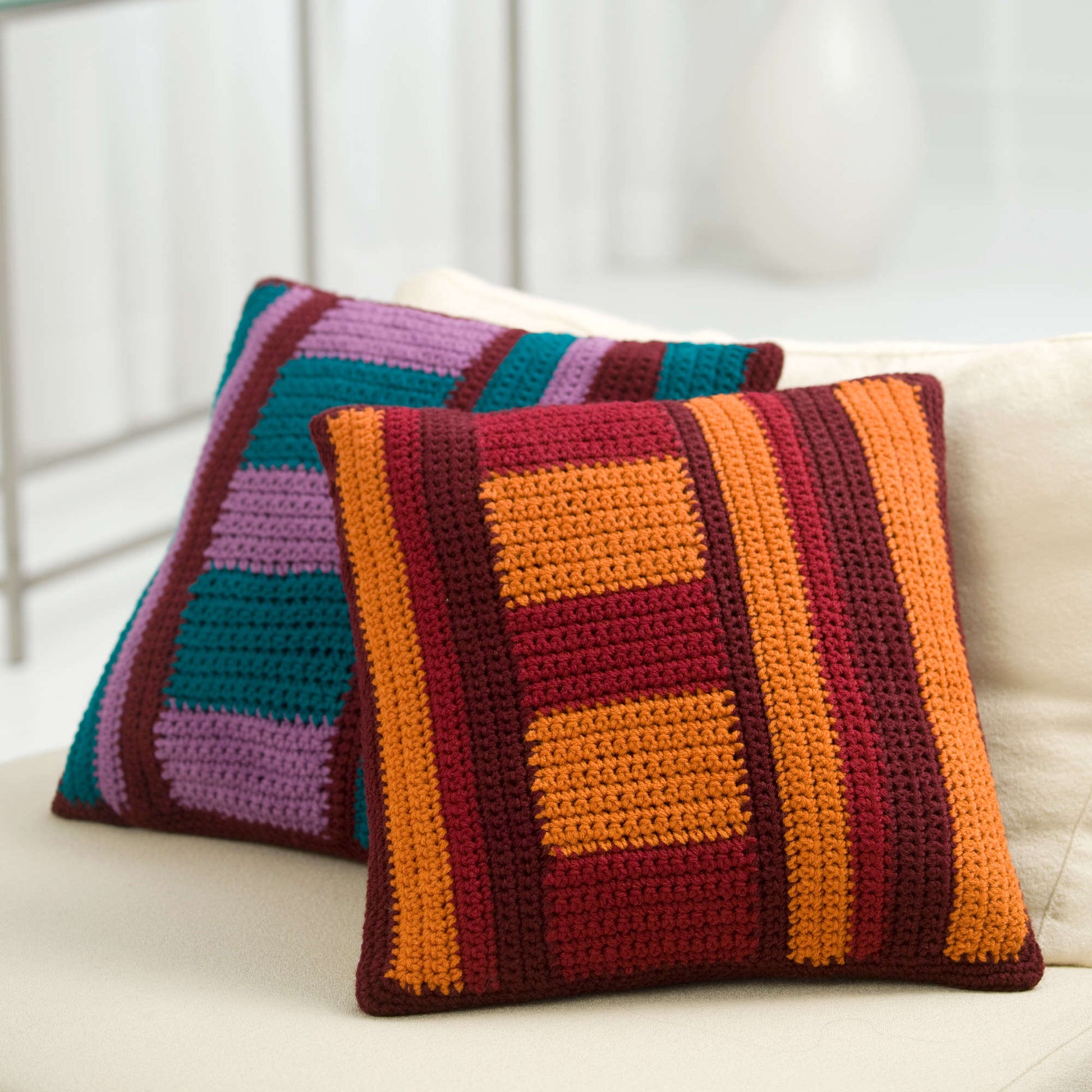 Free Red Heart Mod Striped Pillows Crochet Pattern