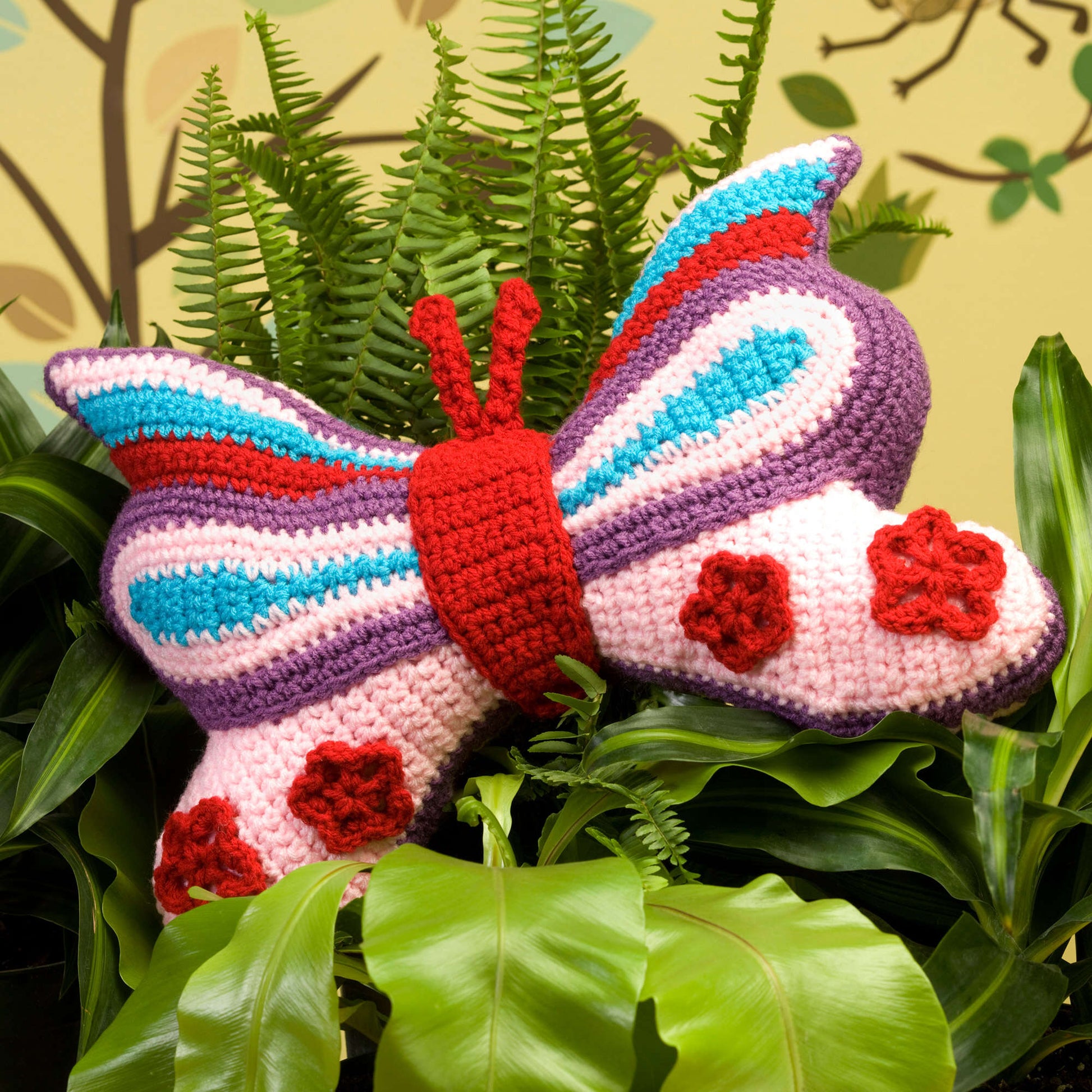 Free Red Heart Brilliant Butterfly Pillow Crochet Pattern