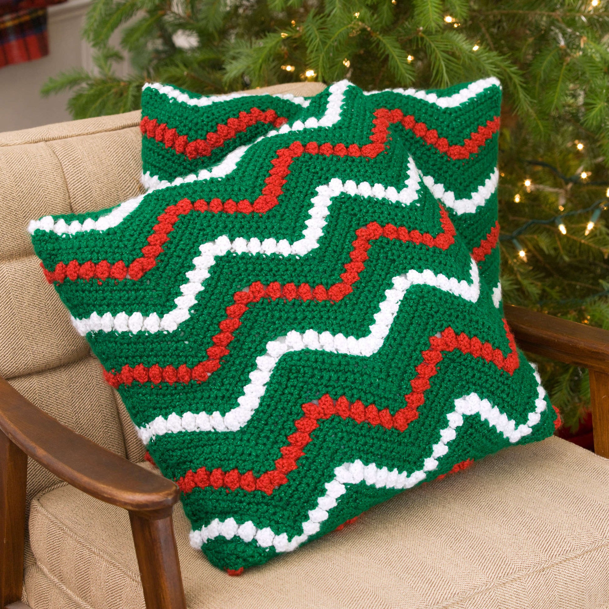 Free Red Heart Crochet Christmas Ripple Pillows Pattern