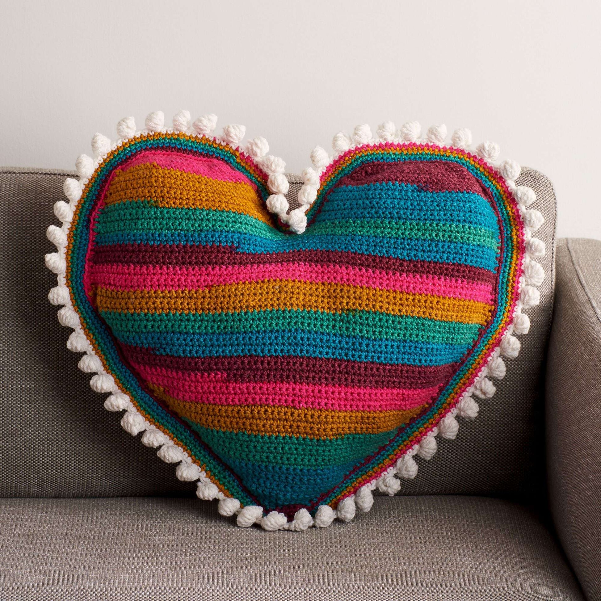 Free Red Heart Hearts Of Pom Crochet Pillow Pattern