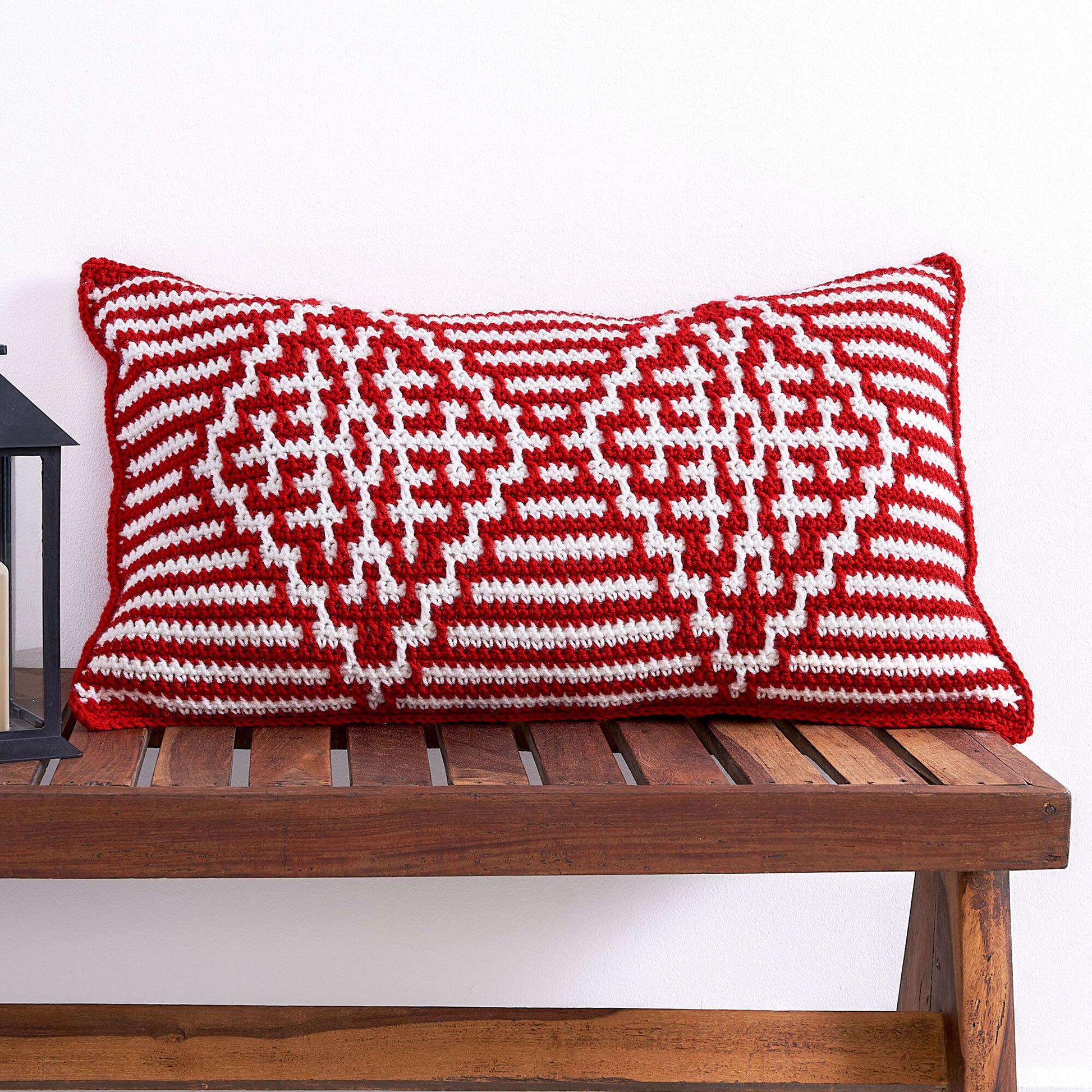 Free Red Heart Stripes & Snowflakes Mosaic Crochet Pillow Pattern