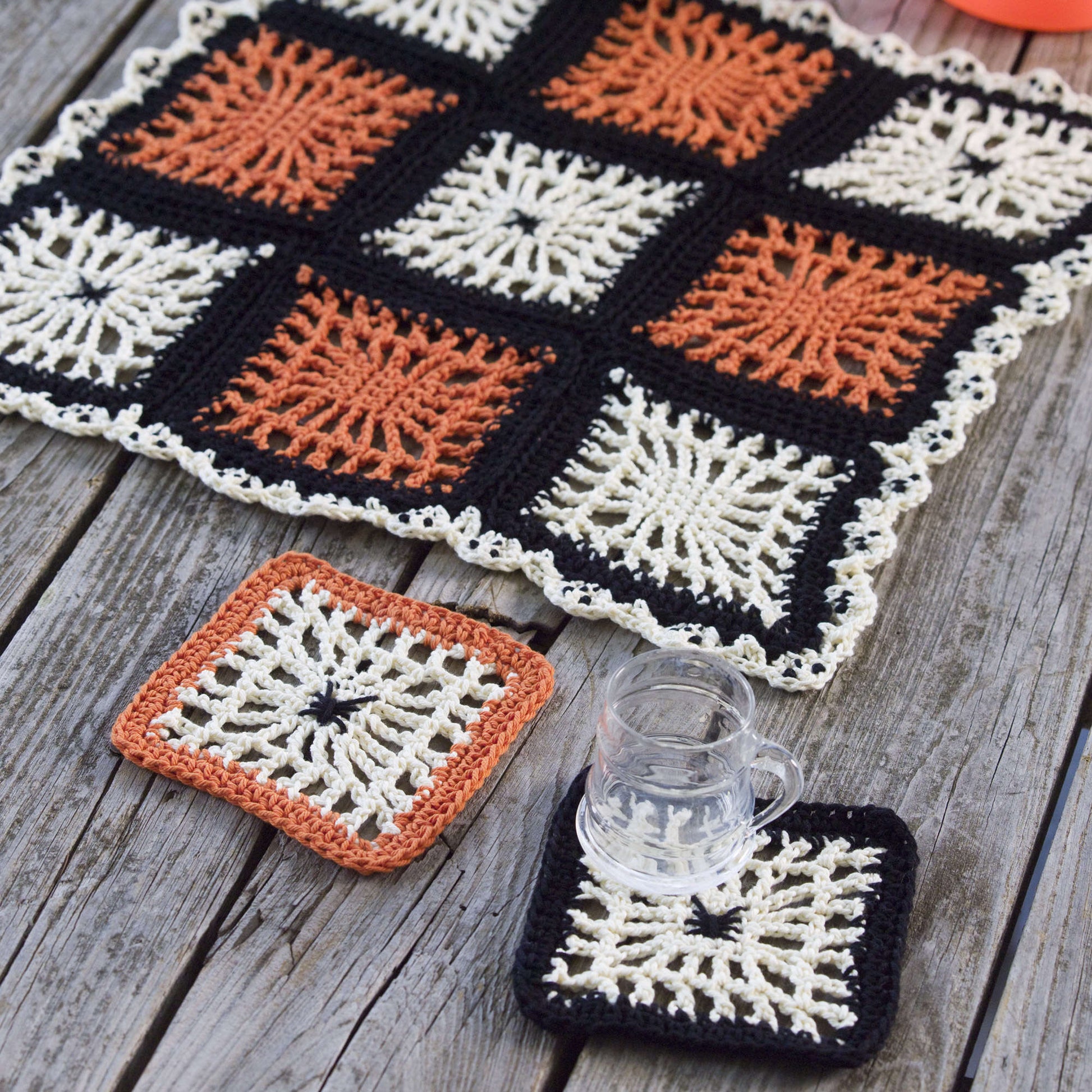 Free Red Heart Spiderweb Coasters And Halloween Table Center Crochet Pattern