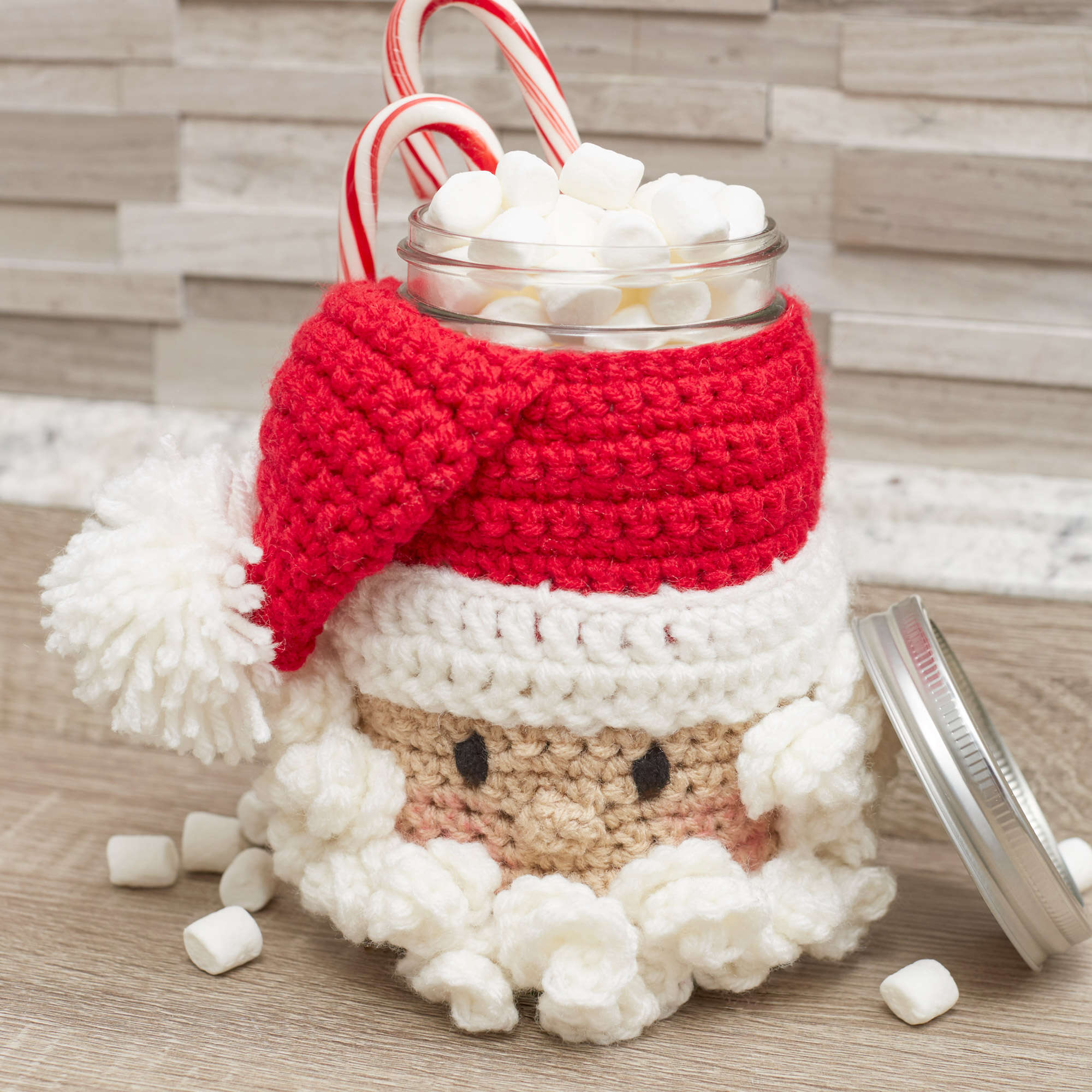 Free Easy Red Heart Santa Candy Jar Crochet Pattern | Yarnspirations