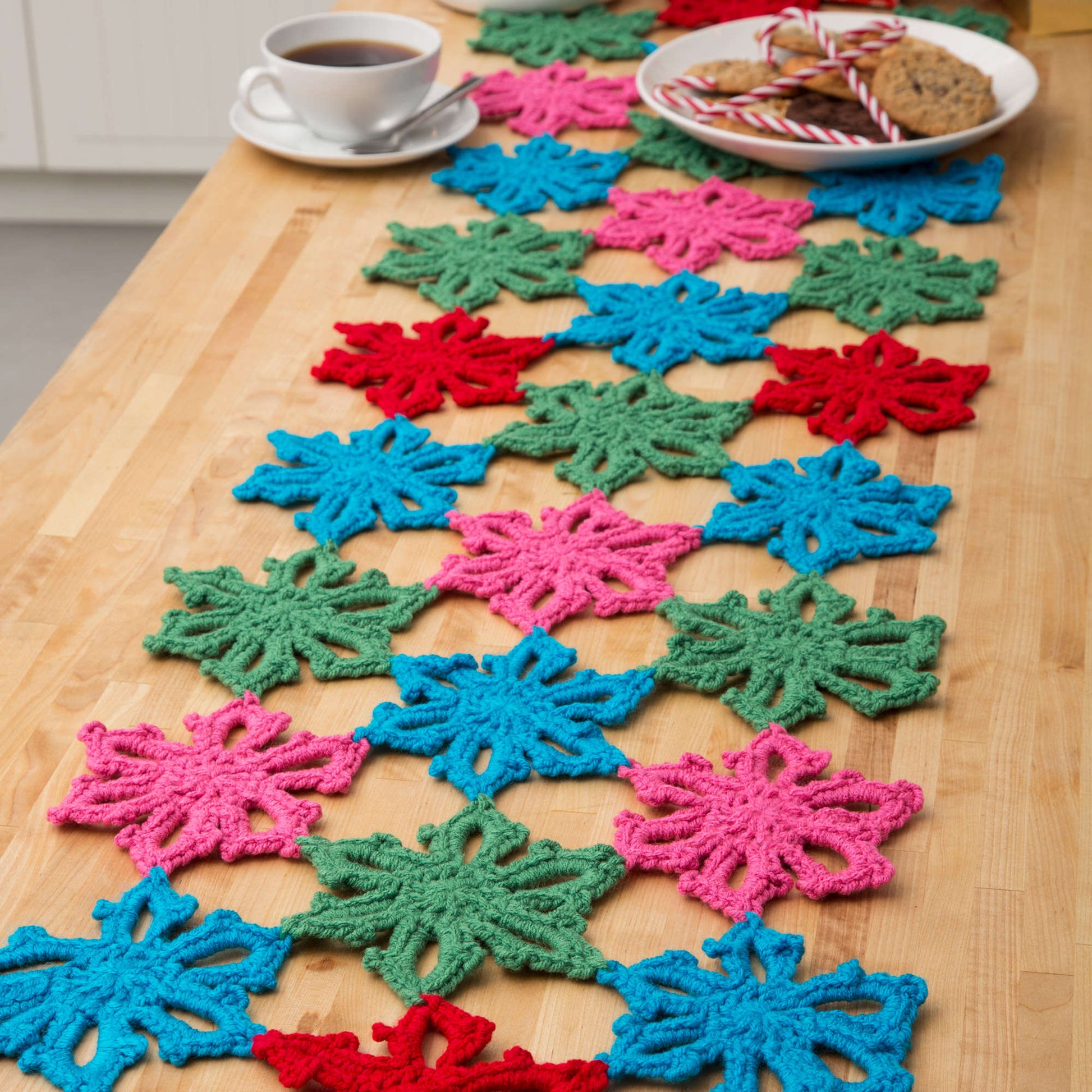Red Heart Snowflake Table Runner Crochet Kitchen Décor made in Red Heart With Love yarn